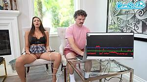 Natural busty brunette gets accidentally fucked on webcam