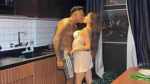 Young housewife gets muscled up for kinky interracial sex