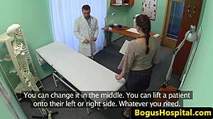 Hairy babe gets banged hard by doctor in steamy office exam