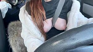 italian milf artemisia flashes big tits while driving