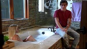 Stepmother gets a facial after a hot blowjob