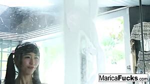 Horny maid in bathroom.