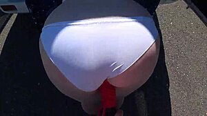 MILF with fat ass gets toyed by girlfriend outdoors