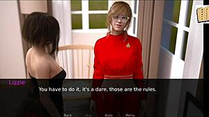 3D visual novel with a curvy girl in a cute outfit