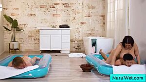 Sexy Big Busty Masseur Fuck Two Young Boys