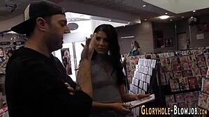 Fucked whore blows huge black cock at gloryhole