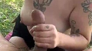 My girlfriend gives me a sloppy blowjob in the park every time