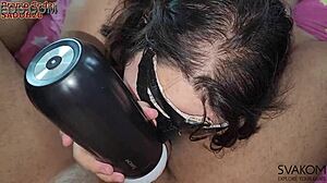 Using Svakom Sam Neo on His Cock While Sucking Balls