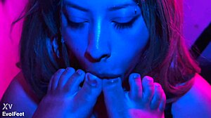 smoking while licking toes and worshiping feet with choking and deepthroat