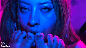 smoking while licking toes and worshiping feet with choking and deepthroat