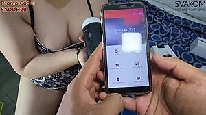 Using Svakom Sam Neo on His Cock While Sucking Balls