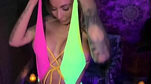 Wow, this curvy blonde tries on bikinis and shows off!