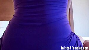 Blonde Femdom Puts Collar on Bound BBW Pet