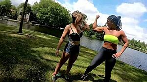 Hot Lesbian Personal Training Trailer with Rimjob and Squirting