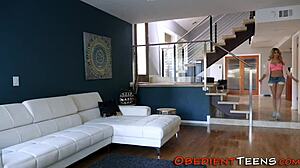 Milk guzzling teen sucks and gets fucked