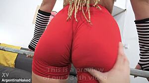 Petite beauty flaunts her assets in tight leggings