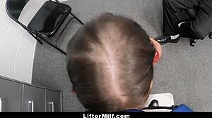 Security officer fucks shoplifting milf in front of husband