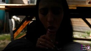 A backyard blowjob with a surprise at the bottom of the table