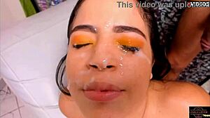 Hot young Latina gets oiled and fucked in group