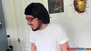 Busty Brit Giving Head To Dweeb In First Time Trick