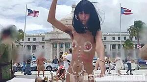 Hey, check this hairy exotic Latina in public! Tribal dance compilation with naked ass shaking outdoors.