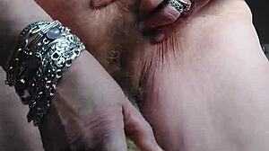 Oma’s hairy beaver gets fucked with a cucumber and a dildo