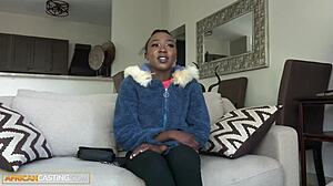 Innocent skinny black model tricked into face fucking at fake casting