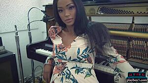 Big Booty Ebony Playboy Model Harley Dean Undresses and Shows Everything in Studio