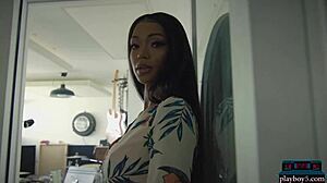 Big Booty Ebony Playboy Model Harley Dean Undresses and Shows Everything in Studio