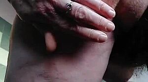 Oma’s hairy beaver gets fucked with a cucumber and a dildo