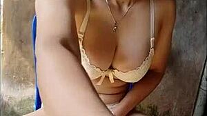 Wow, Amateur Shemale Masturbates Nervously with Dildo in Open Bathroom!