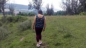 Unbelievable! Amateur Stepmom Flashes Tits and Ass in Forest with Stepson!