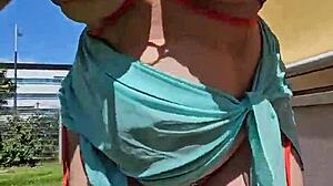Mature amateur Britney swallows outdoor jugs and more