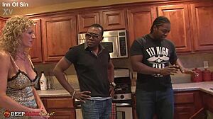 A blonde cougar named Jade has a 3 woman scene with big black cock loving plumbers