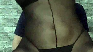 dominating my friend in pantyhose and heels boots stepping on his cock in exchange for creampie