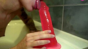 cute girl jerks off with big dildo