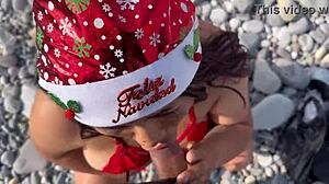 Valentina’s outdoor Christmas party ends up in a beach blowjob and fuckfest