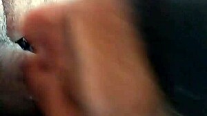 Intense deepthroat swallow happens in the car