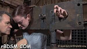 Boxed girl gets blowjob slave treatment with toys and bdsm!