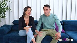 Spanish couple brunette hottie introduces boyfriend and they have quick sex.