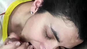 Licking cum off fingers after a quickie blowjob session.