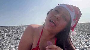 Valentina’s outdoor Christmas party ends up in a beach blowjob and fuckfest
