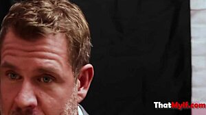 Milf gets wet during interrogation parody.