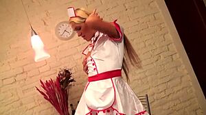 A slut with blonde hair enjoys a sex toy 😏