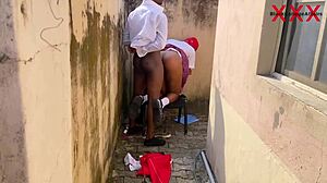 Petite teen gets pumzied by black cock in classroom