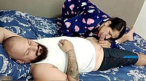 hot latina tired of masturbating surprises friend with blowjob for passionate fucking