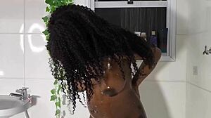 Bruna Black, the married Latina, enjoys a steamy shower fuck with a big black cock