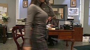 I fucked the hot milf secretary on the table with anal creampie