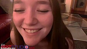 British amateur gets girl next door blowjob and tit wank with cum coverage