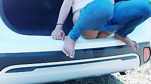 Asian girl Tina's outdoor adventure with big cock sucking